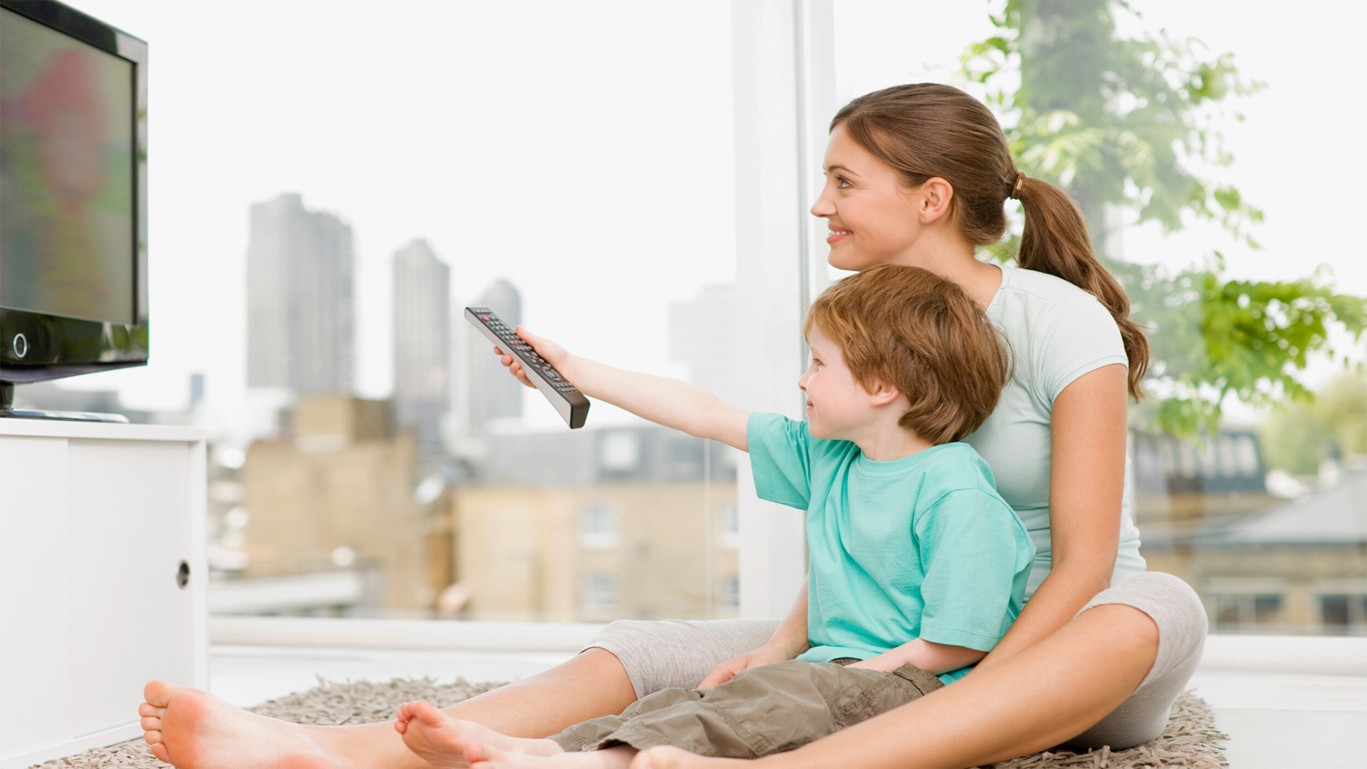 family watching tv